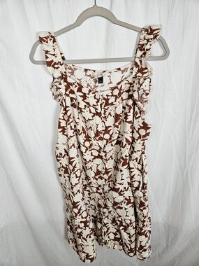Universal Thread Cream & Brown Floral Ruffled Strap Mini Dress